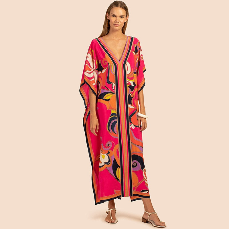 Printed Kaftans for Women Beach Cover Up Seaside Maxi Bohemian Dresses Beachwear Pareo Bathing Suits Factory Supply Dropshipping