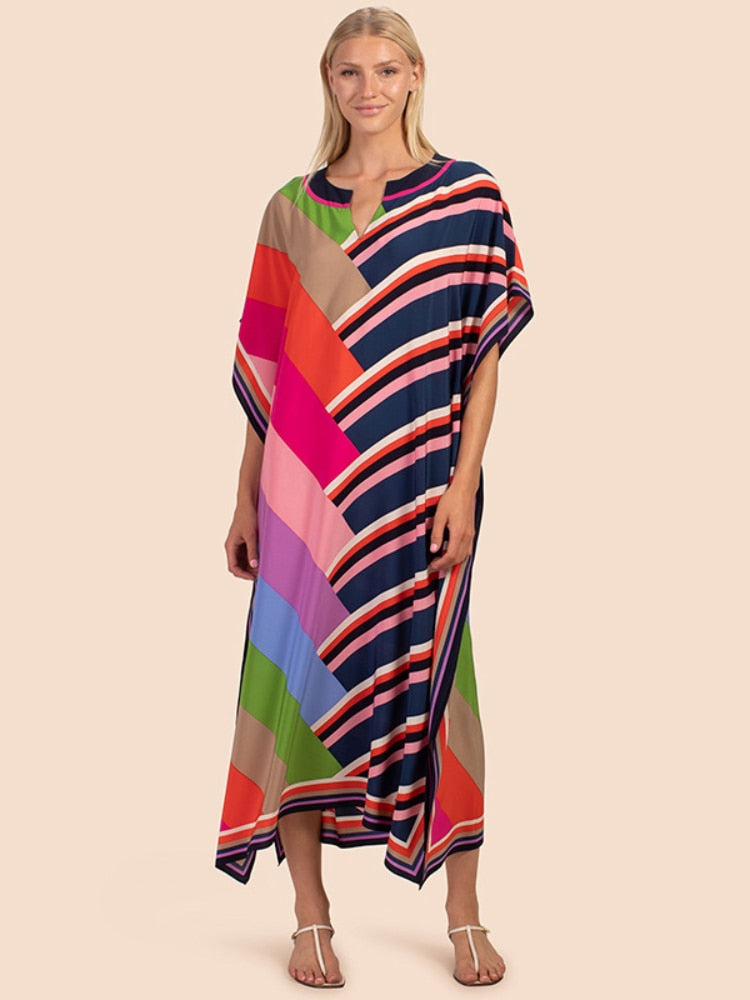 Printed Kaftans for Women Beach Cover Up Seaside Maxi Bohemian Dresses Beachwear Pareo Bathing Suits Factory Supply Dropshipping