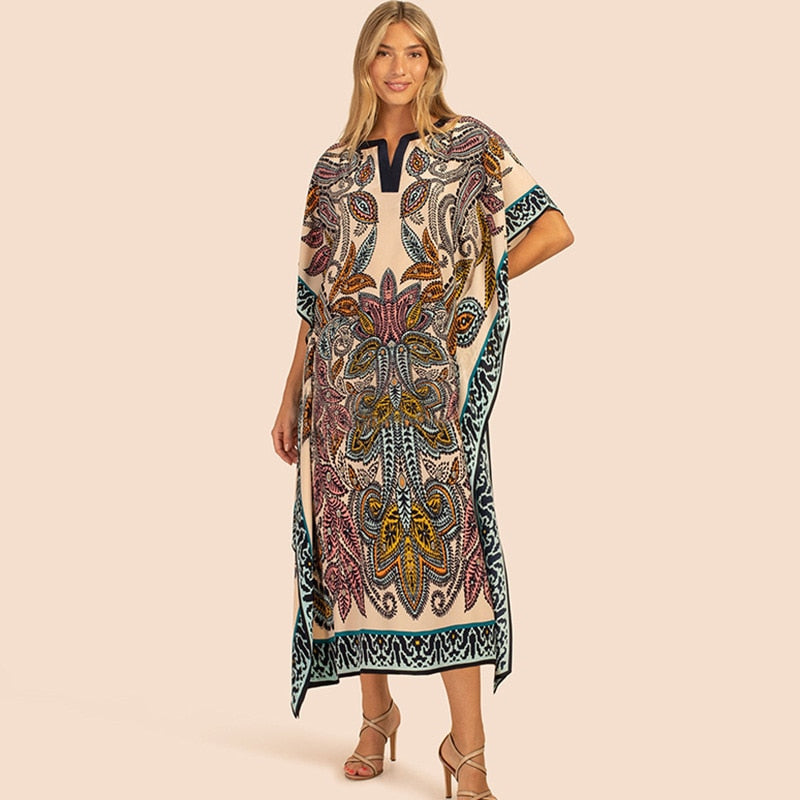 Printed Kaftans for Women Beach Cover Up Seaside Maxi Bohemian Dresses Beachwear Pareo Bathing Suits Factory Supply Dropshipping