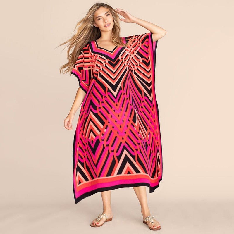 Printed Kaftans for Women Beach Cover Up Seaside Maxi Bohemian Dresses Beachwear Pareo Bathing Suits Factory Supply Dropshipping