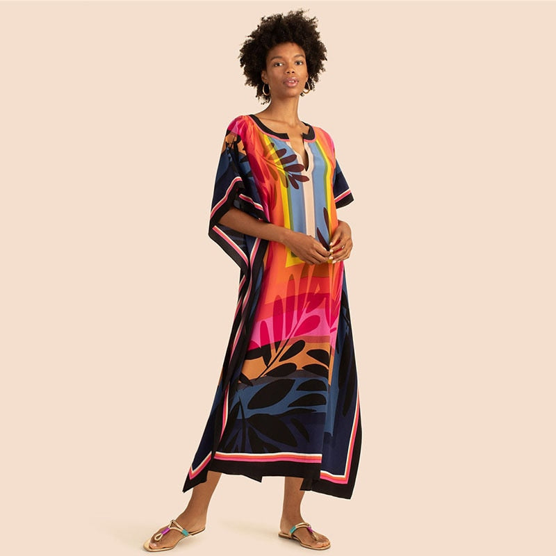 Printed Kaftans for Women Beach Cover Up Seaside Maxi Bohemian Dresses Beachwear Pareo Bathing Suits Factory Supply Dropshipping