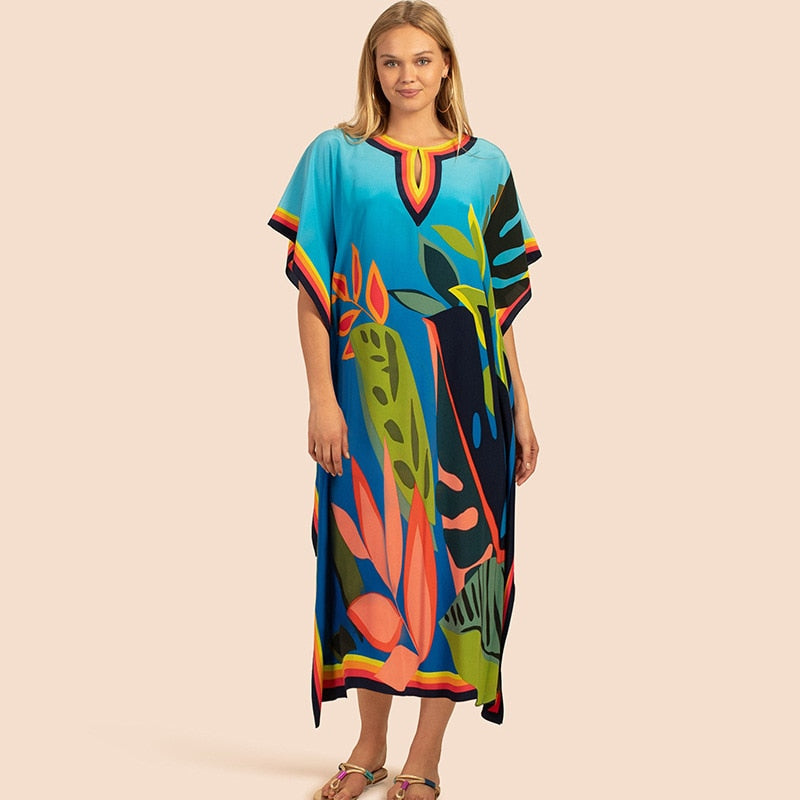 Printed Kaftans for Women Beach Cover Up Seaside Maxi Bohemian Dresses Beachwear Pareo Bathing Suits Factory Supply Dropshipping