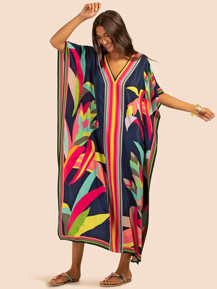 Printed Kaftans for Women Beach Cover Up Seaside Maxi Bohemian Dresses Beachwear Pareo Bathing Suits Factory Supply Dropshipping